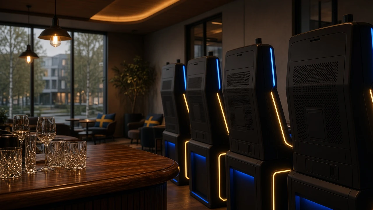 Modern slotmaskiner i en stilren svensk casinolokal