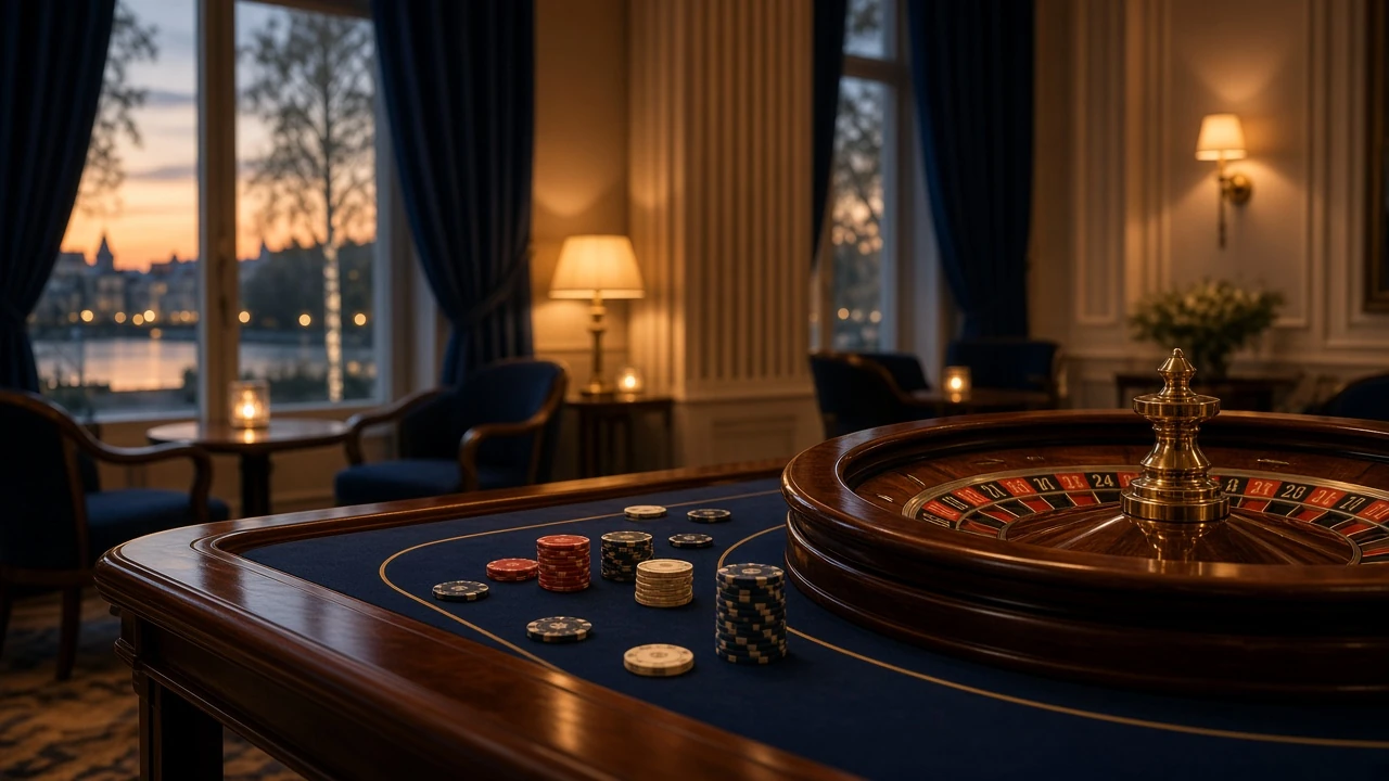 Svensk casinomiljö med roulettebord och marker