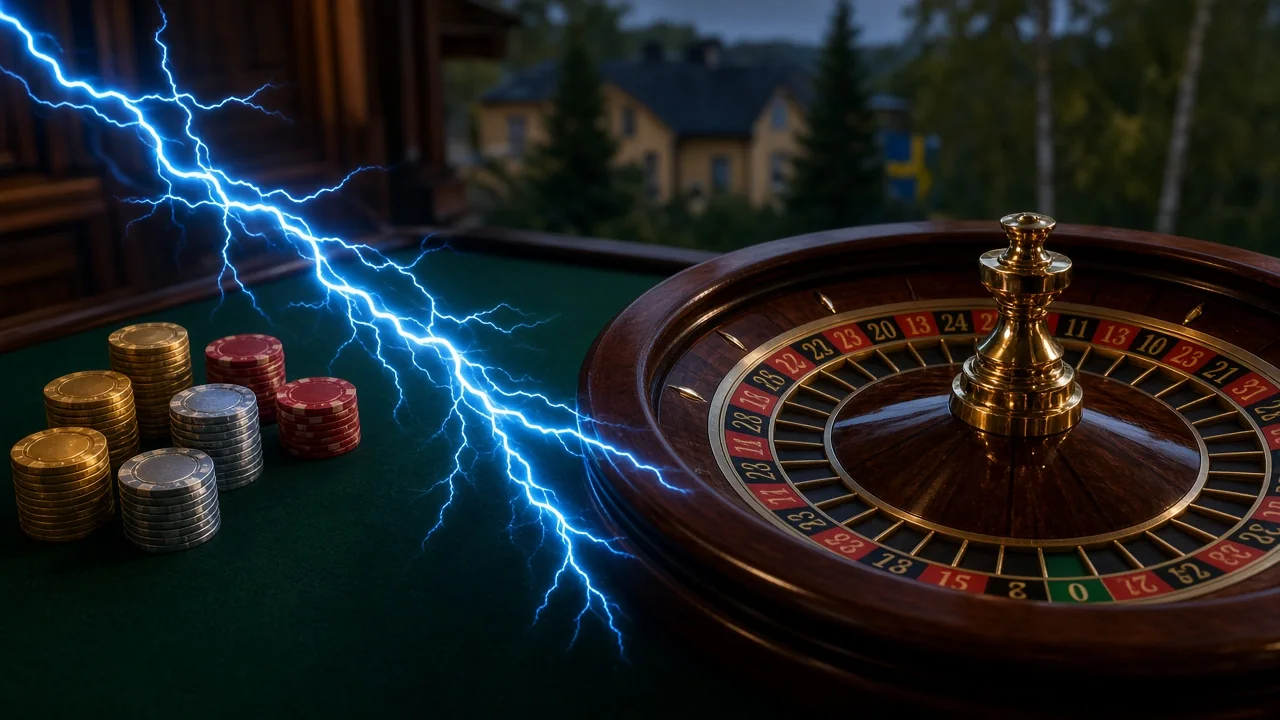 Roulettehjul med blixt och casinoklackor
