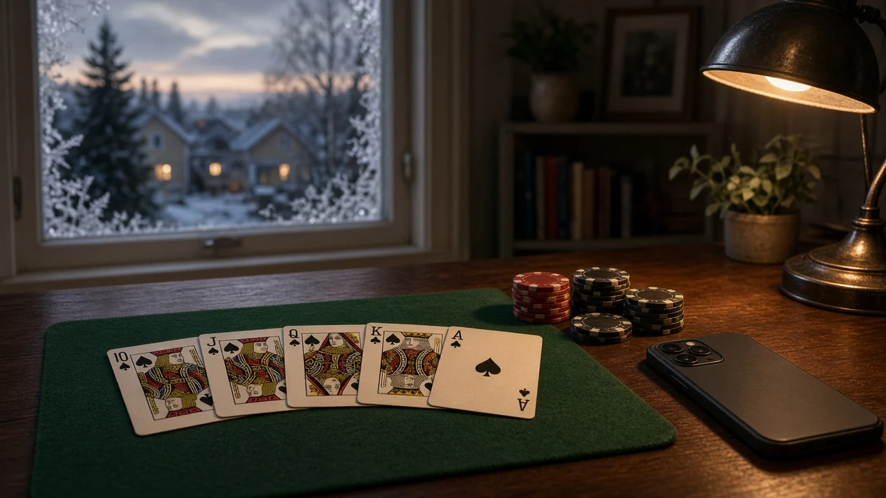 Kort och casinopoler på skrivbord i svensk hemmakontor