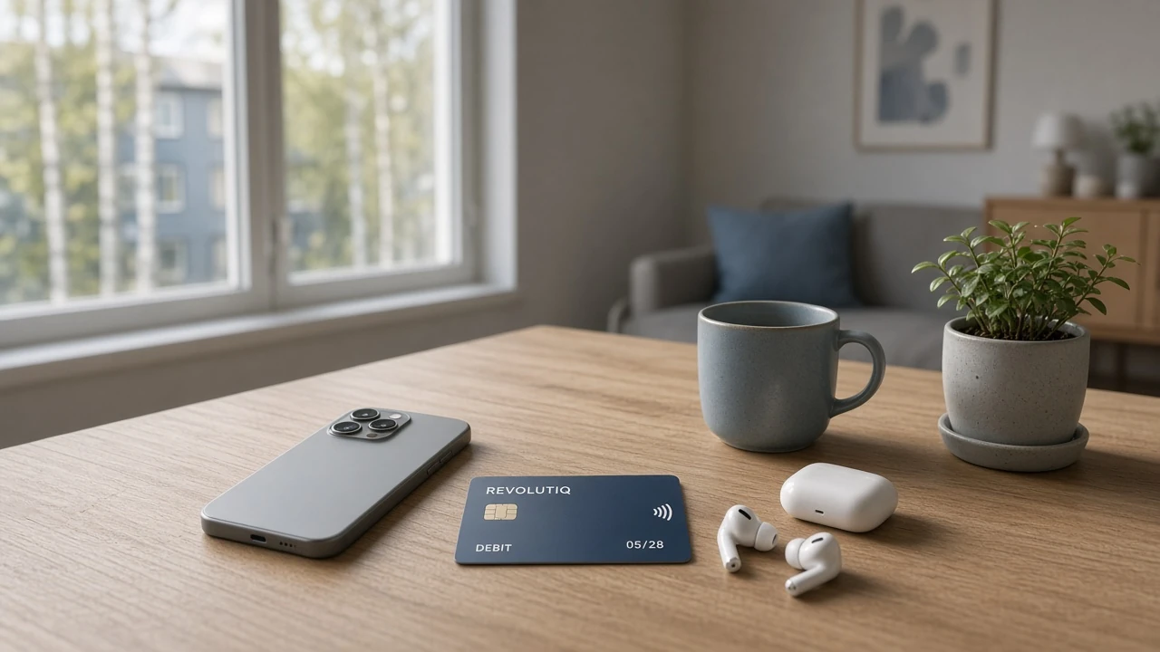 Svensk hemmavy med smartphone och betalkort som symboliserar Revolut-betalning