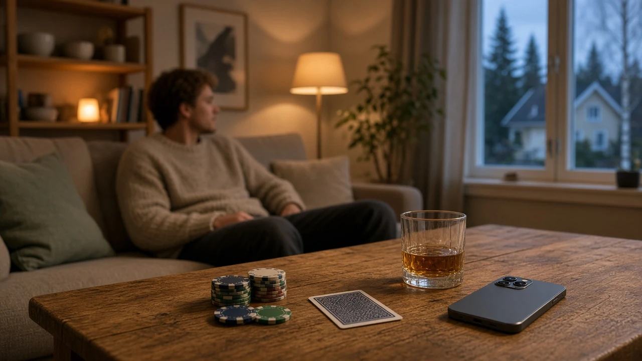 Mysig svensk hemmiljö med casinotema och avslappnad kvällsstämning